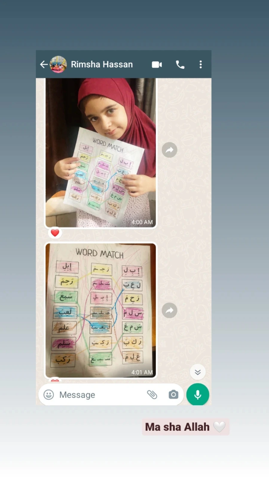 Little Girl Learnet Quran Online From Our Female Tutor, Showing Her Work